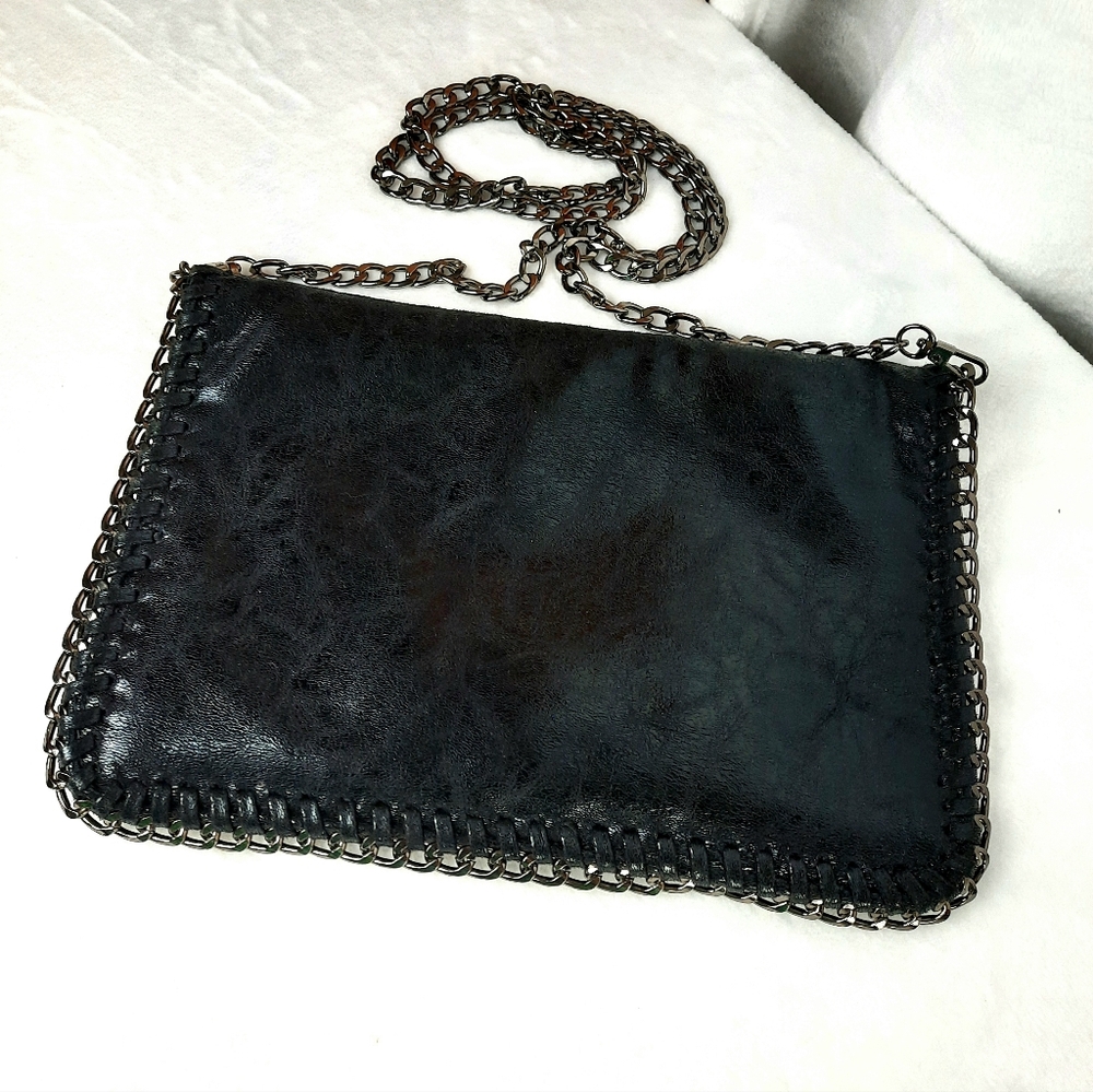 Elegant Black Gunmetal Chain Crossbody Shoulder Bag - Picture 2 of 10